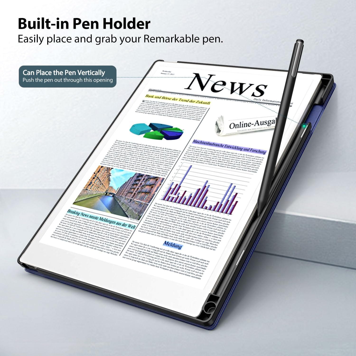 TiMOVO Case for Remarkable Paper Pro 11.8Inch 2024, Lightweight Hard Back Shell Protective Book Folio Cover with Pen Holder for Remarkable Paper Pro Color Tablet, Support Auto Wake/Sleep, Denim Blue