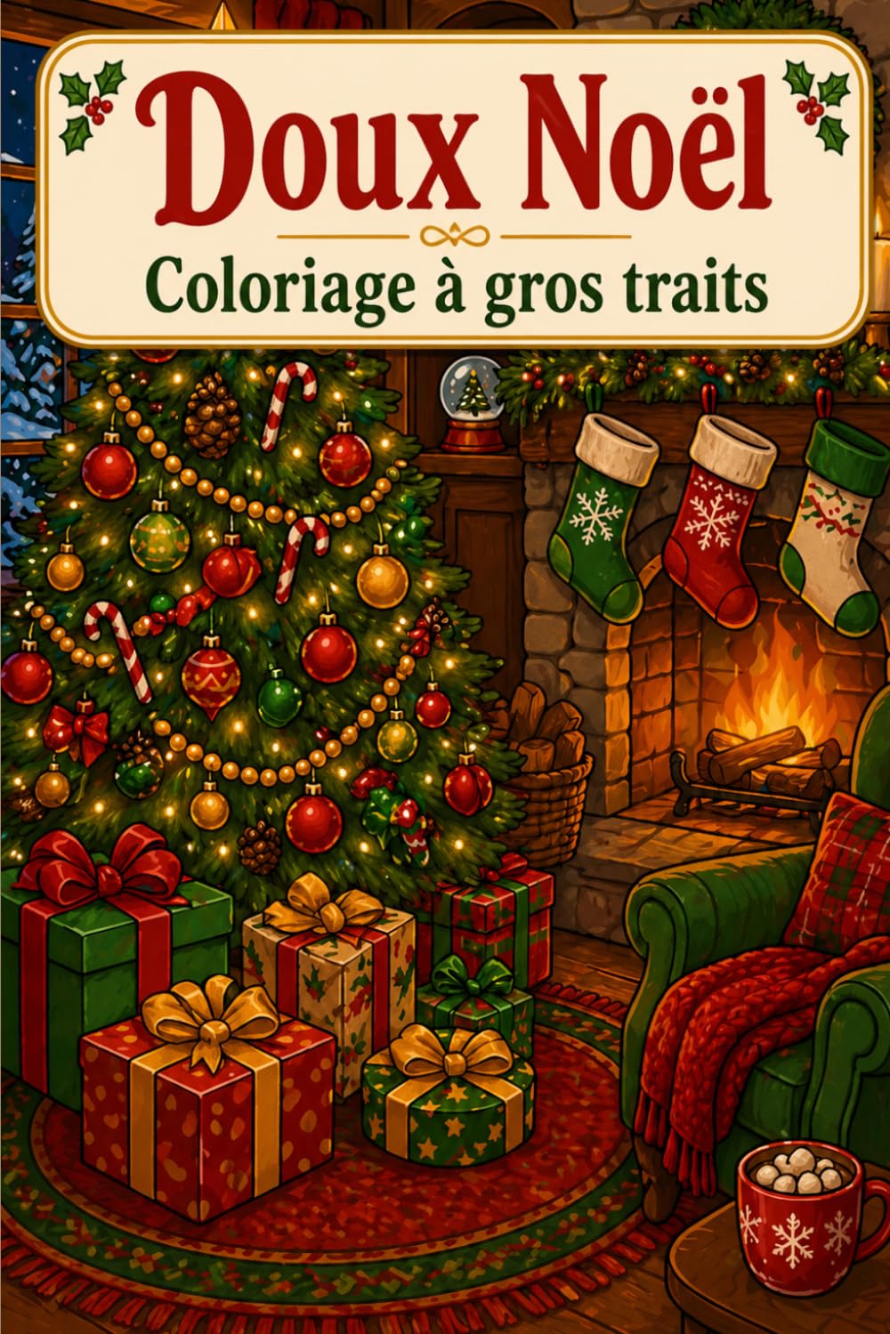 Doux Noël: Un livre de coloriage à gros traits et grands caractères — scènes douces de Noël pour seniors et débutants