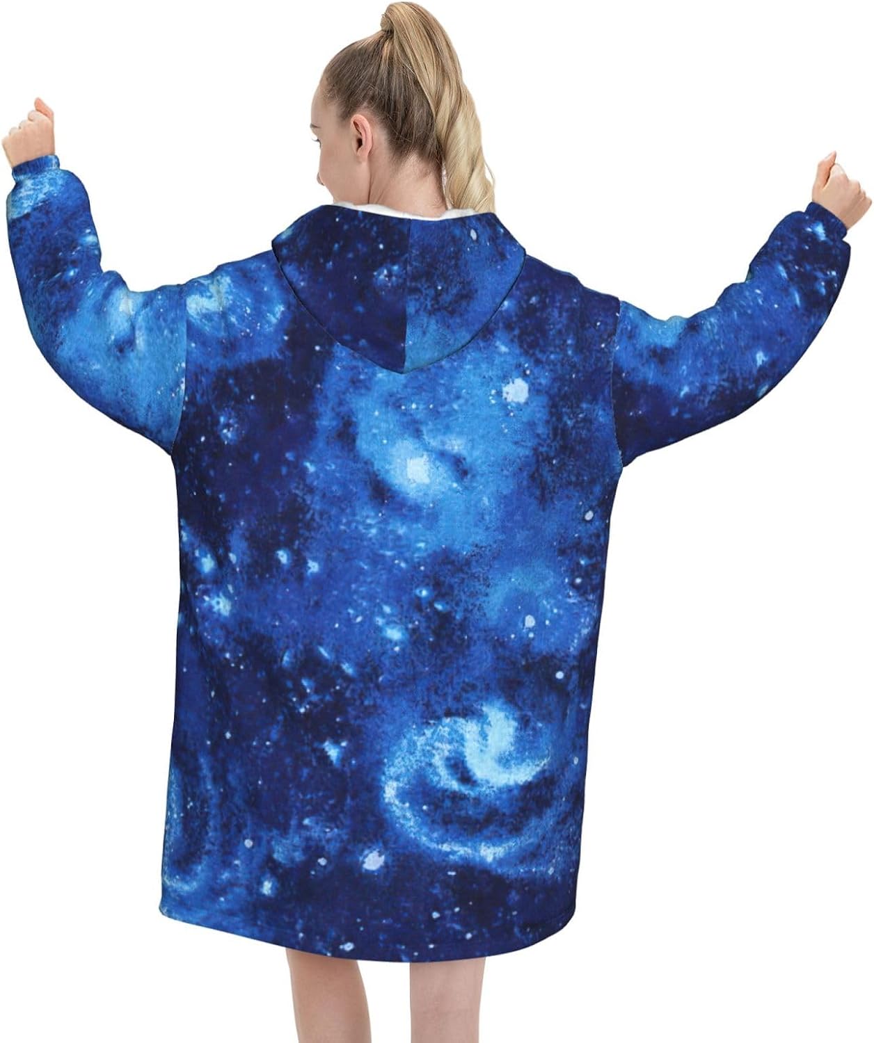 Blue Universe Space Galaxyprint Oversized Hoodie Blanket, Super Soft Warm Comfortable Hoodie, Wearable Blanket Adult