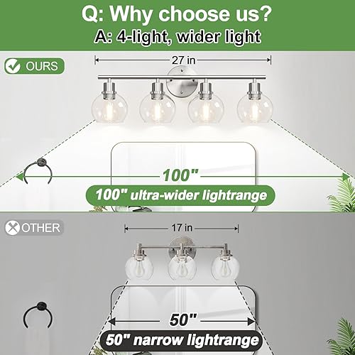 Miniatura 72 de Lámparas de baño de 4 luces actualizadas 2024, modernas luces doradas de tocador sobre espejo con pantalla de globo de vidrio transparente, apliques