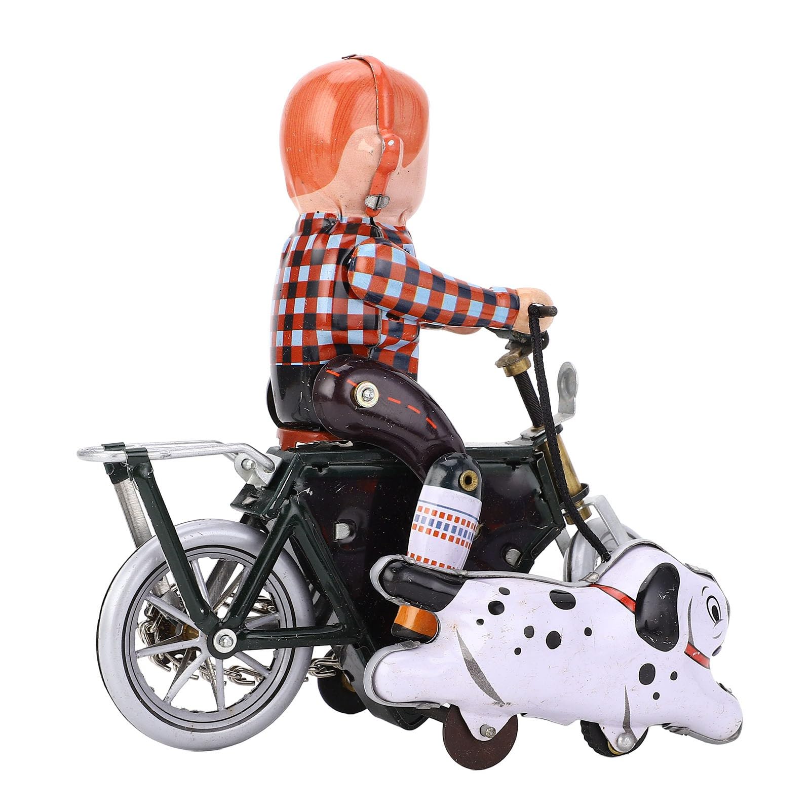 VGEBY Juguete de Hojalata con Mecanismo de Relojería, Niño Retro Hecho a Mano Que Pasea Al Perro en Bicicleta, Juguete de Motocicleta de Hojalata para Decoración de Colección