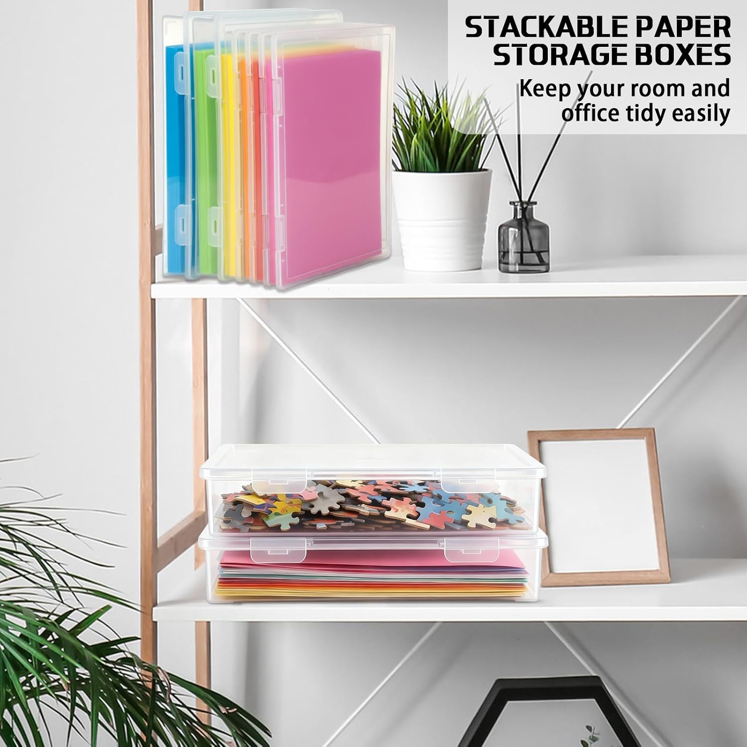 6 Pack Art & Craft Organizer Storage Case Board Game Storage Containers with Snap-Tight Latch Lid for Games Puzzle Magazine A4 Paper Craft Hobby Art Supplies 12.6x9.4 Inch & 11.5x8.5 Inch
