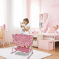 Vista 7 de Mueble para cama de muñeca ANIVIA 2 en 1, juguete con columpio para muñecas de 18 pulgadas, cuna para muñecas bebé con base