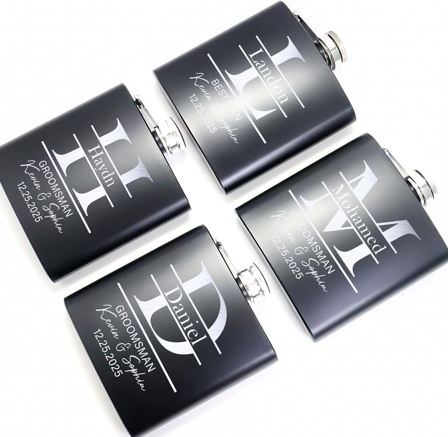 Generic Groomsmen Gifts Set Of 6 Groomsmen Proposal Gift Wedding Favors for Guests Customized Party Favors Custom Stainless Steel Flasks 6 Oz Custom Flask for Men Personalized Flask, Design-1