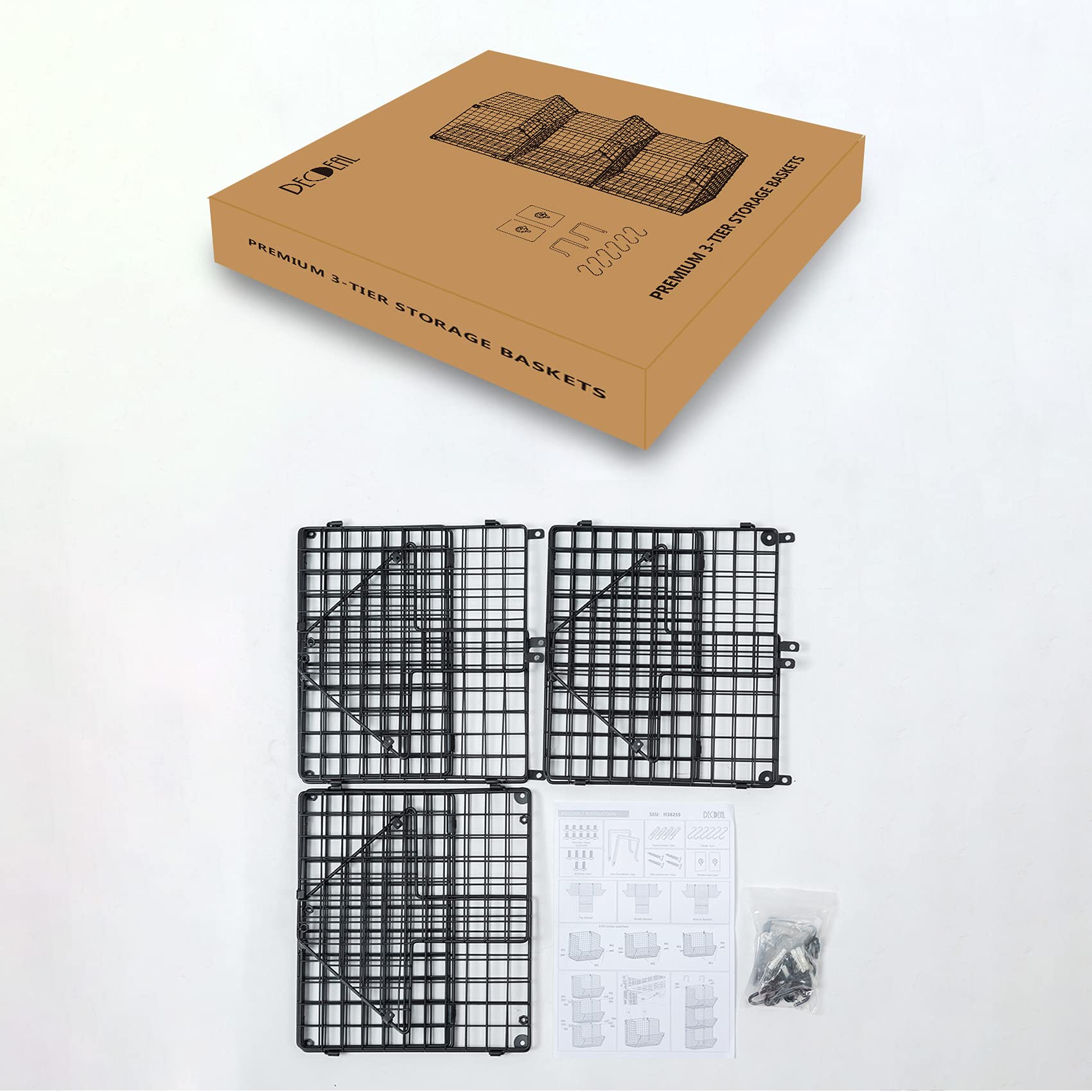 ACAGALA Estantería de pared de alambre de hierro de 3 niveles, cesta de almacenamiento montada en la puerta con ganchos y cinta adhesiva que no deja residuos, estante de cocina para frutas, toallas y