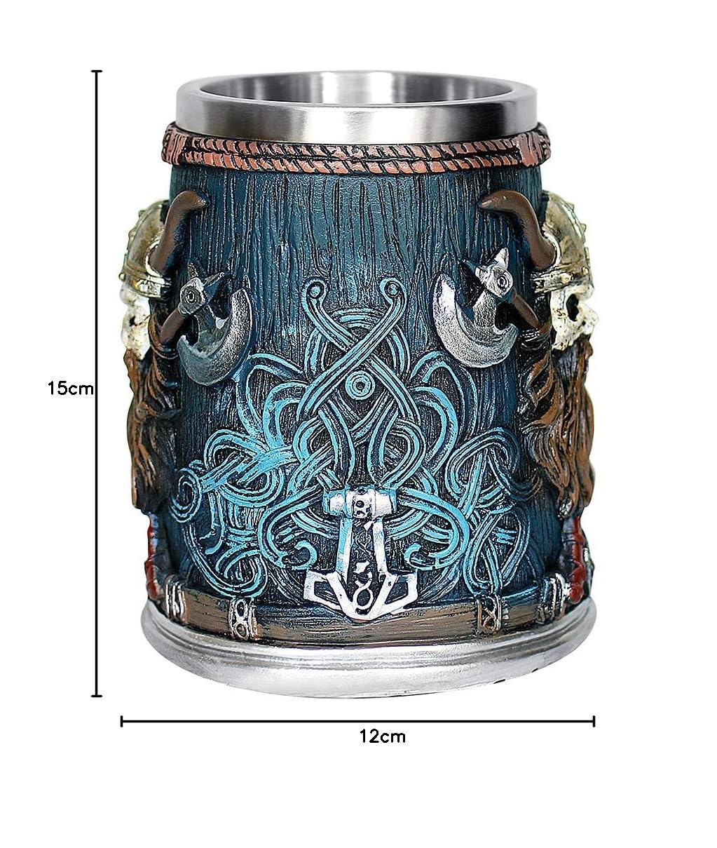 Valhalla Viking stal nierdzewna pojedynczy uchwyt róg czaszka kufel do piwa kufel kufel nordycki wiking wojownik czaszka kufel kufel 550 ml, Halloween bar naczynia do picia prezent dla mężczyzn