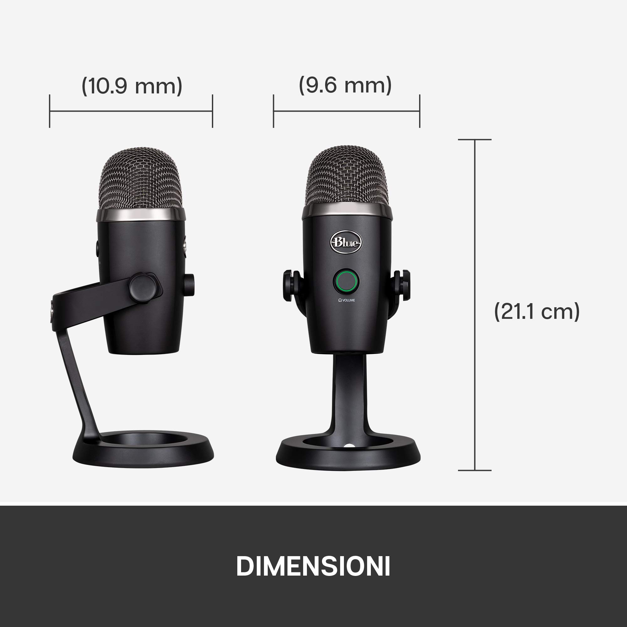 Blue Yeti Nano Microfono USB Premium per Registrazione, Streaming | Gaming, Podcast su PC e Mac, Mic a Condensatore, Effetti Blue VO!CE, Cardioide e Omni, Monitoraggio Senza Latenza - Nero