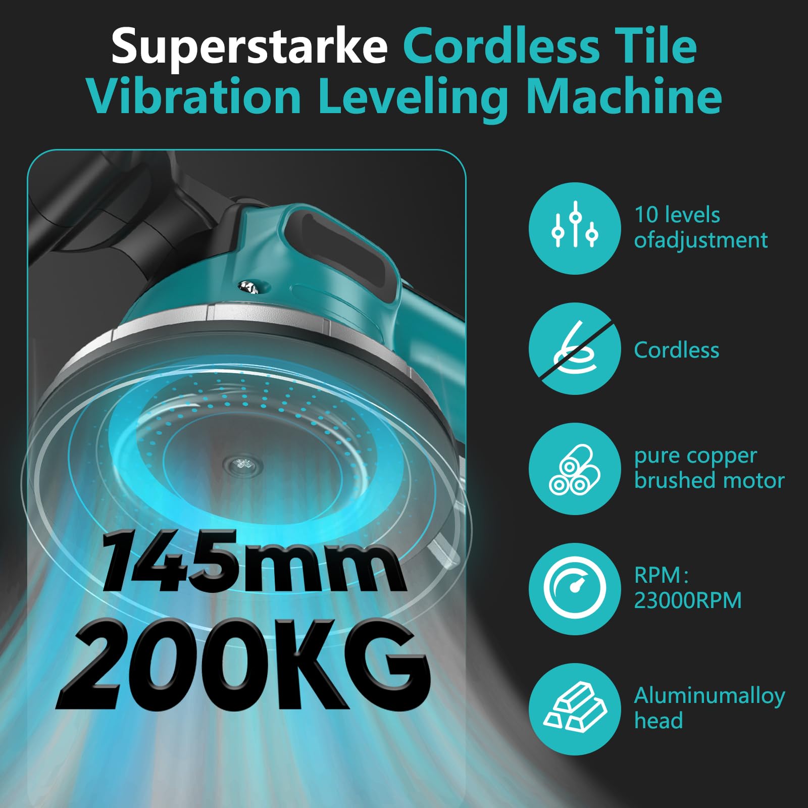 Makita Kompatibler Fliesenrüttler Akku Vibrationsgerät 10 Geschwindigkeiten 200KG Adsorption 30-240cm