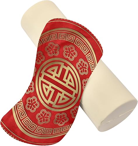Miniatura 2 de Almohada redonda con funda de estilo chino con flores, rollo de cuello, almohada cervical, funda de almohada cervical, soporte de cuello de espuma