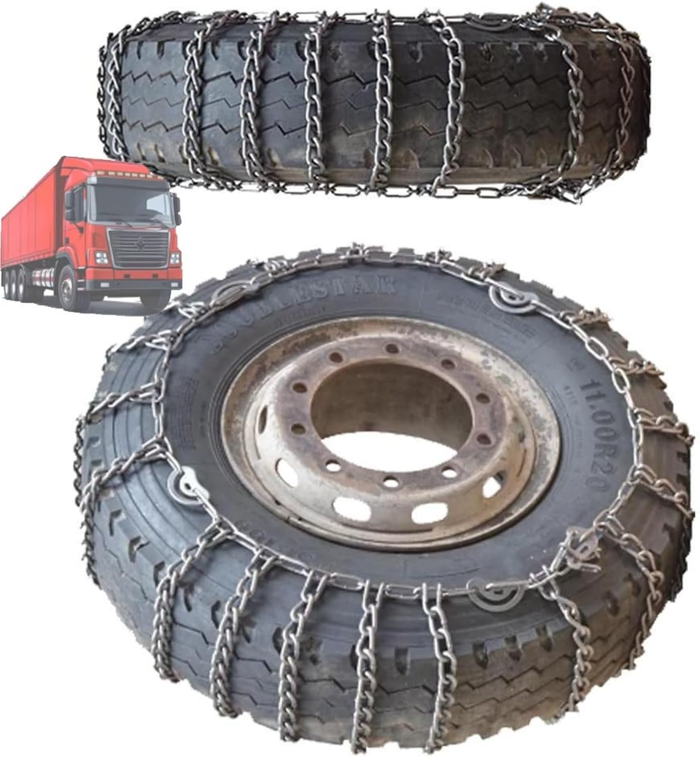 2pcs 9mm Snow Chains for Trucks & SUVs – Reinforced Anti-Skid Chains –Easy On and Off for Ice Snow & Sand 8.25-20 2pcs 7.00-16