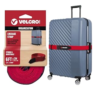 Velcro Brand Luggage Strap for Suitcases, Find Your Bag Fast at Baggage Claim, Strong Adjustable Cinch for Secure Travel Fit, Reinforced Stitching Protects Zippers, No Scratch Buckle, 6ft x 2in, Red - Amazon product rated Grade A