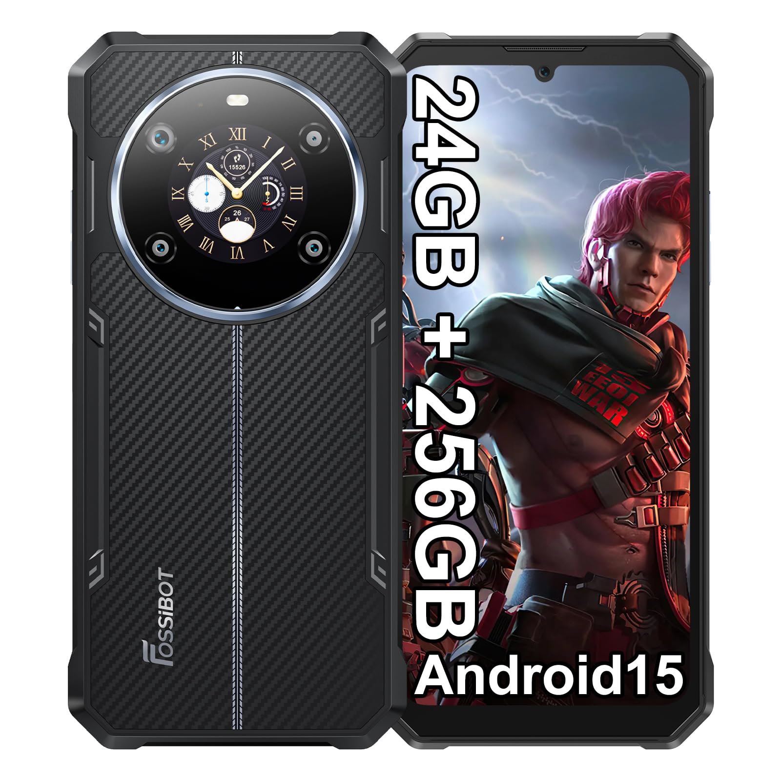 FOSSIBOTF109S Rugged Gaming Phone Unlocked 6.74”HD+1.32" Dual Screen 10600mAh Battery 24GB+256GB/2TB Android 15 Smartphone 50MP Rear Camera Waterproof Phone,/NFC/Fingerprint Cell Phones