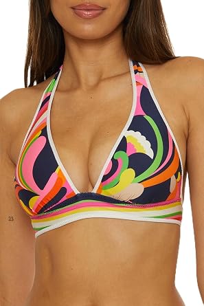 Trina Turk Womens Anniversary Stripe Halter Bikini Top, Adjustable, Tie Back, Swimwear Separates for Women