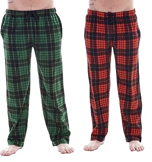 Mens Pack of 2 Lounge Pants | Check/Tartan/Animal Designs | Soft Fleece Sleep Lounge Wear Pyjama Bottoms | Mens Sizes S - 2XL
