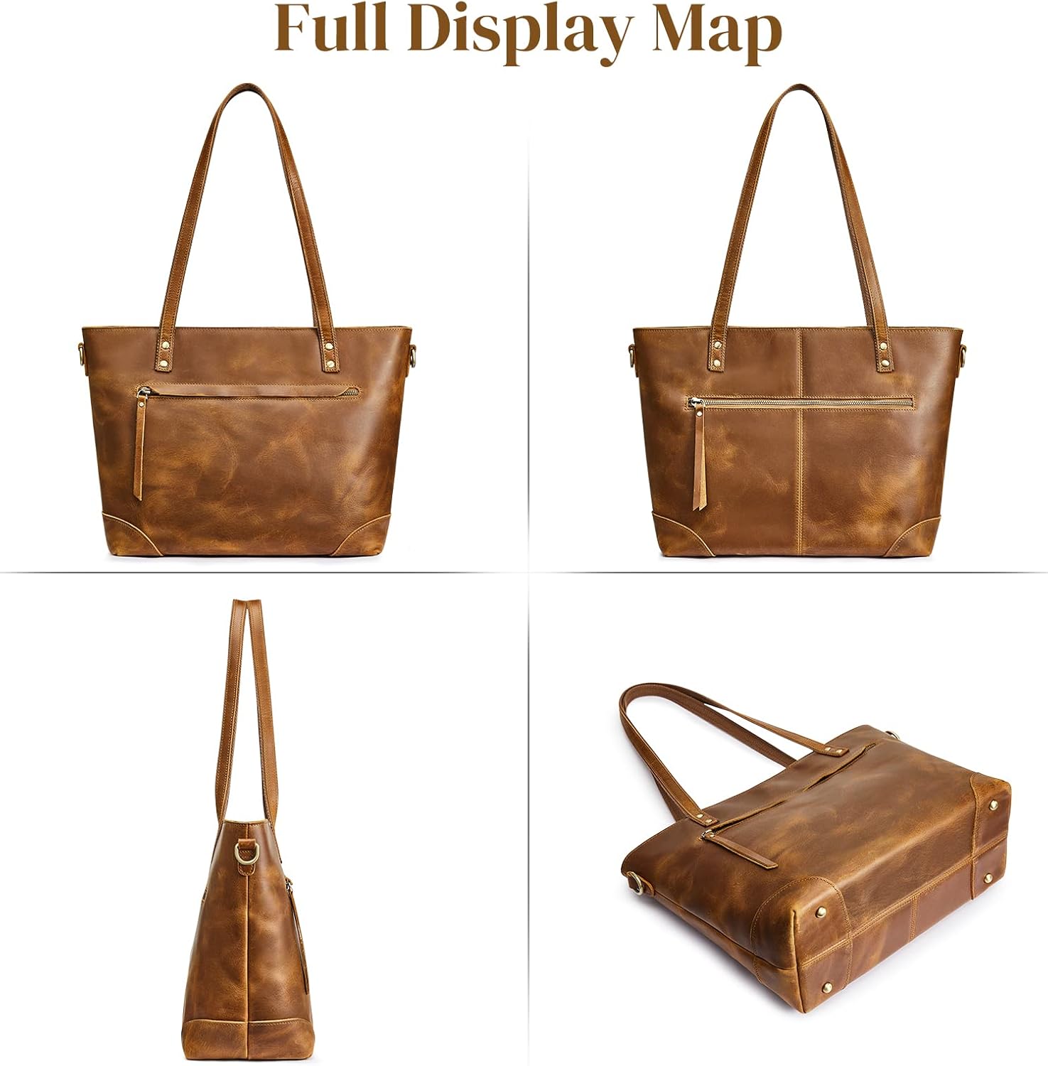 S-ZONE Genuine Leather Tote Bag for Women Work Shoulder Crossbody Purses Handbag with Outside Pockets - Image 7