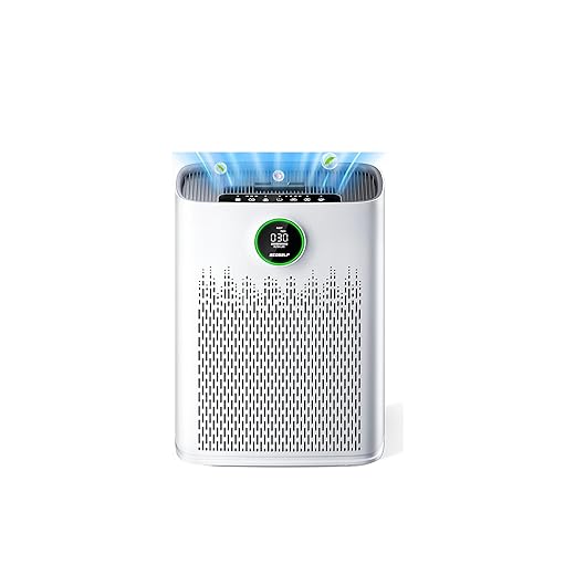 Air Purifiers for Home Large Room, Cover Up to 2400 Ft² with True HEPA Filter, Smart Mode, PM2.5 Air Quality Display, 22dB Sleep Mode, Aromatherapy with 2X-Purification & 360°Air Outlet, HAP603, White