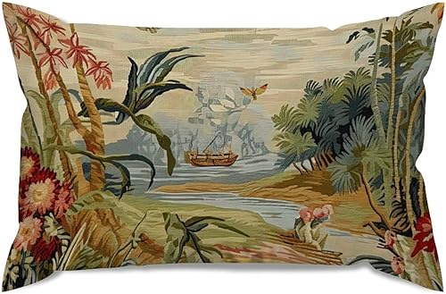 Miniatura 6 de ArogGeld Funda de cojín lumbar asiática de estilo chinoiserie, de lino marrón, pájaro y flor, funda de almohada asiática para sala de estar,