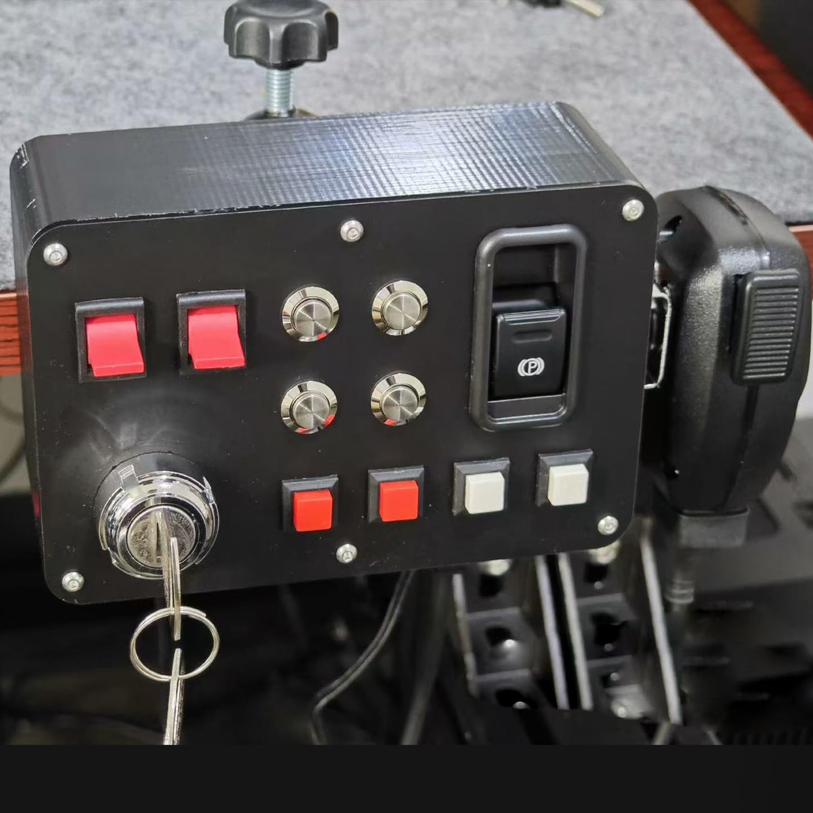 Benshuuk Simulator American Truck Button Box für G27/G29/G920/G923 mit Mikrofon PTT PC 16 anpassbare Taste Zentrale Steuerbox ATS ETS2 für MOZA R3 R5 R9 R12 Basis Black