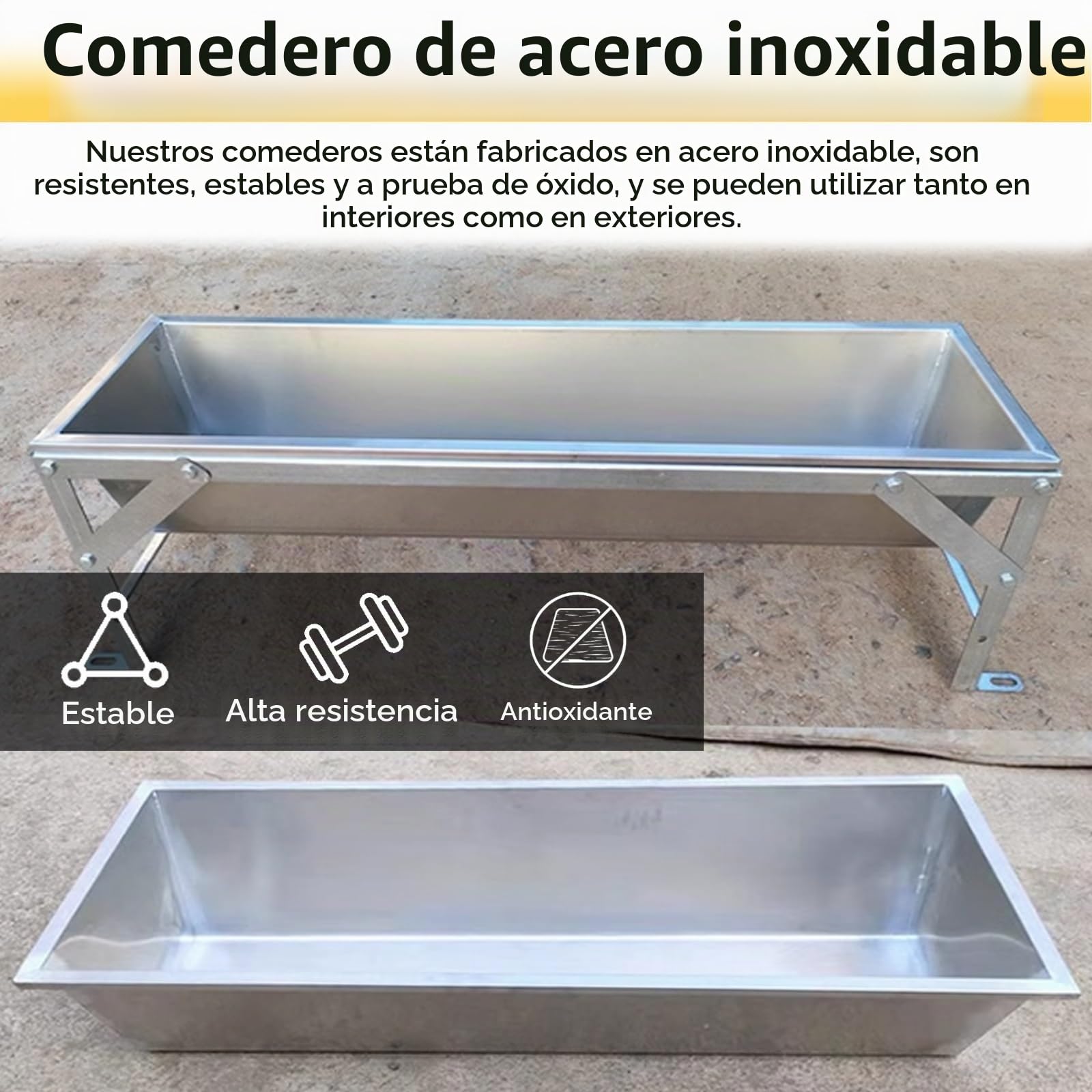 Comedero Para Ganado Comedero metálico para vacas de gran capacidad (largo: 50 cm, 100 cm y 195 cm), para ganado pequeño, pollos, cerdos, cabras y caballos, con soporte de 30 cm(L 100cm(39 2/5in))