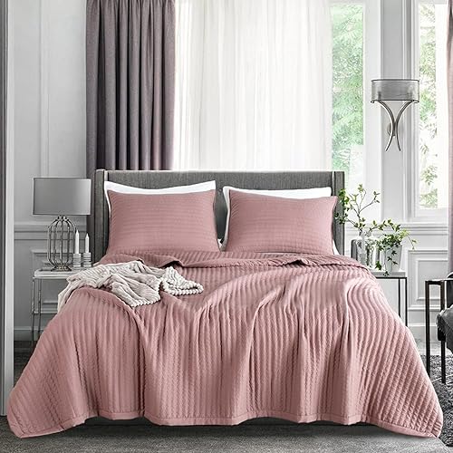 KASENTEX Juego de colcha de microfibra alternativa de plumón blanco, lavable a máquina, 2 fundas, morado malva, color morado crepúsculo, tamaño King