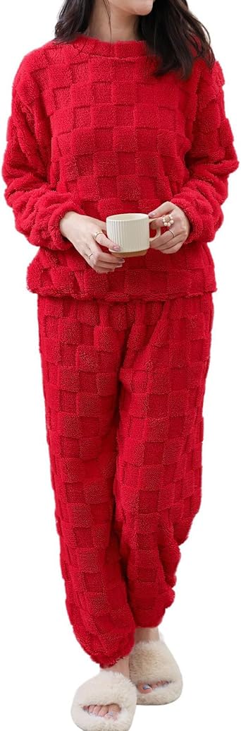 codcm Womens Fluffy Pajamas Set Soft Comfy Fleece Pj Set 2 Piece Loungewear Winter Warm Sleepwear