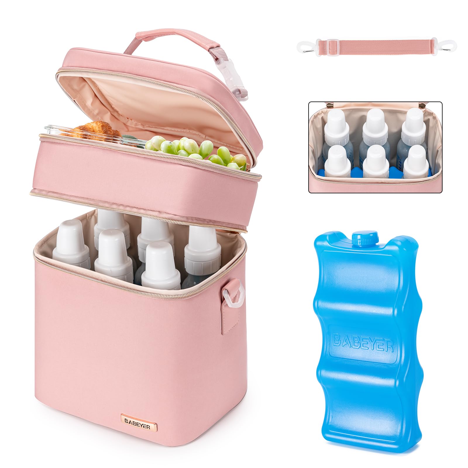 BABEYER Breastmilk Cooler Bag with Ice Pack Fits 6 Baby Bottles Up to 9 Ounce