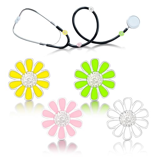 Sunflower rhinestone charms clipped to a stethoscope tube