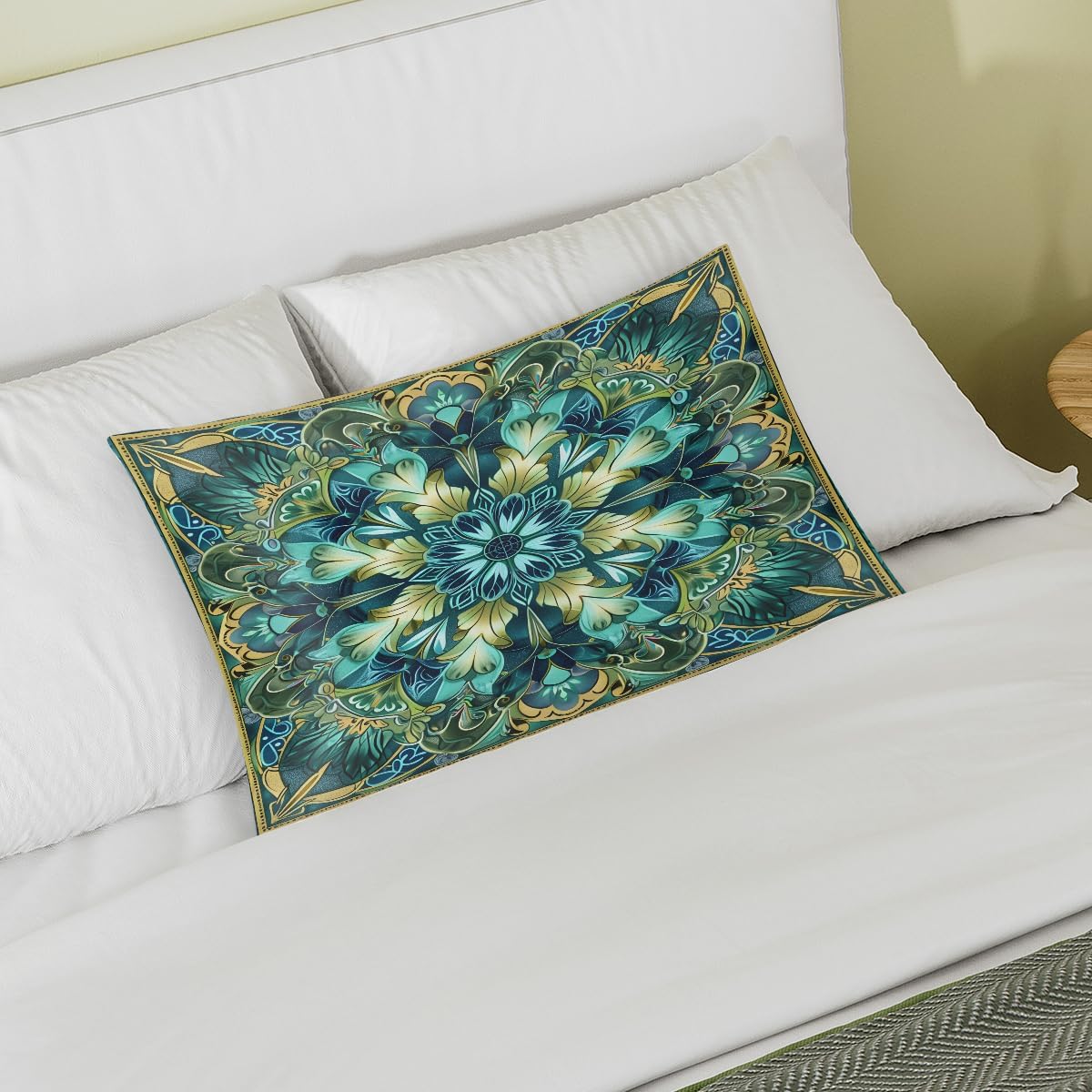 Satin Pillowcase for Hair and Skin Turquoise Mandala Flower Soft Slip Cooling Pillow Covers No Zipper with Envelope Closure Queen Size Pillow Case for Bed Couch Women Men Boys Girls 20x30in