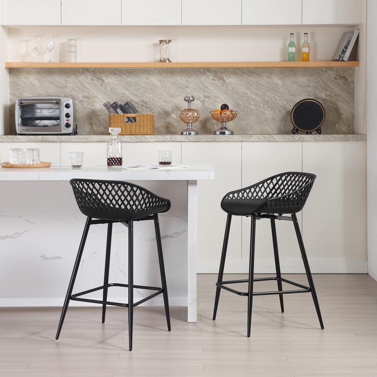 WOLTU Taburetes de Bar 2X con Respaldo, Asiento de PP Duradero, Gris | para Barra Isla, Patas de Metal