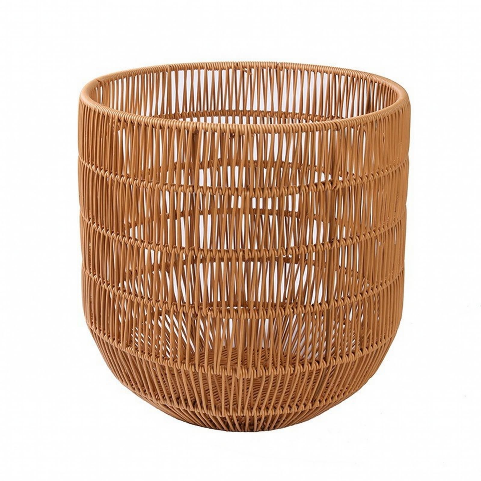 Cesto in Rattan Leggero Cestino, Cesto Portabiancheria Color Marrone Tè, Traforato, Forma Ovale, Senza Manici, Diametro 33 Cm, Altezza 33,5 Cm, Piccola