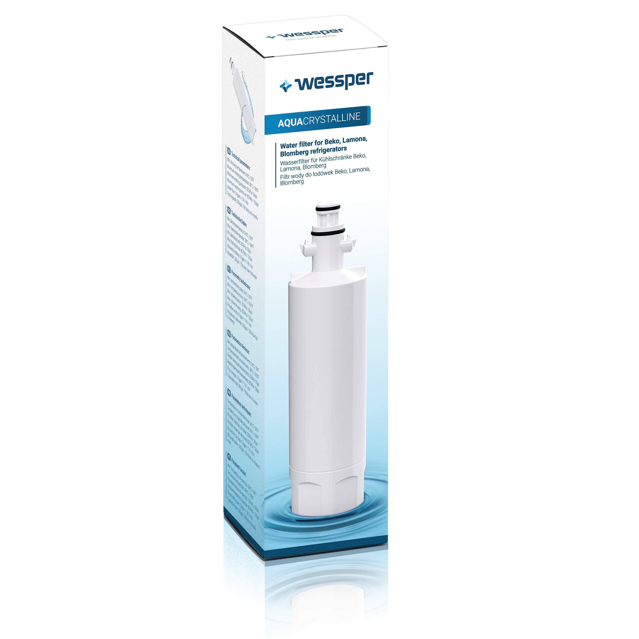 Wessper 3x 4874960100 Cartucho de Filtro de Agua para Nevera/frigorífico - Beko 4874960100, 4394650100, 9256712, SBS4K, GNE; Blomberg IWD1004ET; Grundig 487960000, GSN; Lamona LAM6100, HJA6110