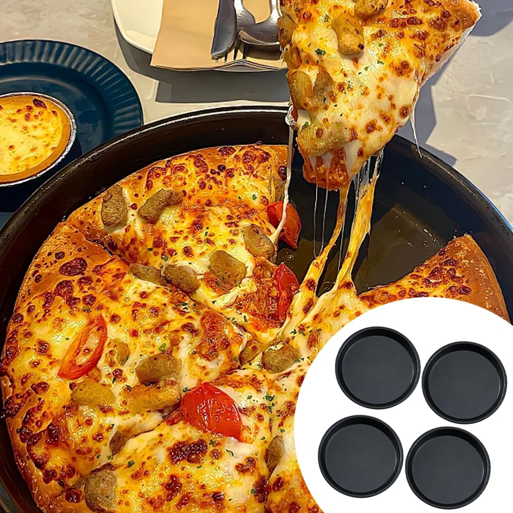 4er Set Rundes Pizzablech, Ø 15cm Edelstahl Pizza Backblech mit Antihaftbeschichtung, Käsekuchen Backblech Pizzabackbleche Set für Backen Pie Pizza Käsekuchen