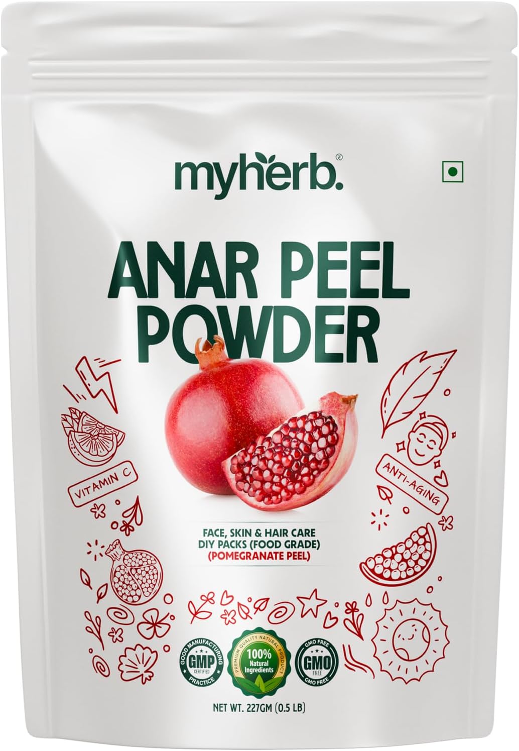 MYHERB 100% Pure Natural Organic Anar Peel Powder (Pumegranate Peel Powder) || 227 Gm/0.5 Lbs || For Hair and Face Care || For Skin || For Food Grade || For Men And Women