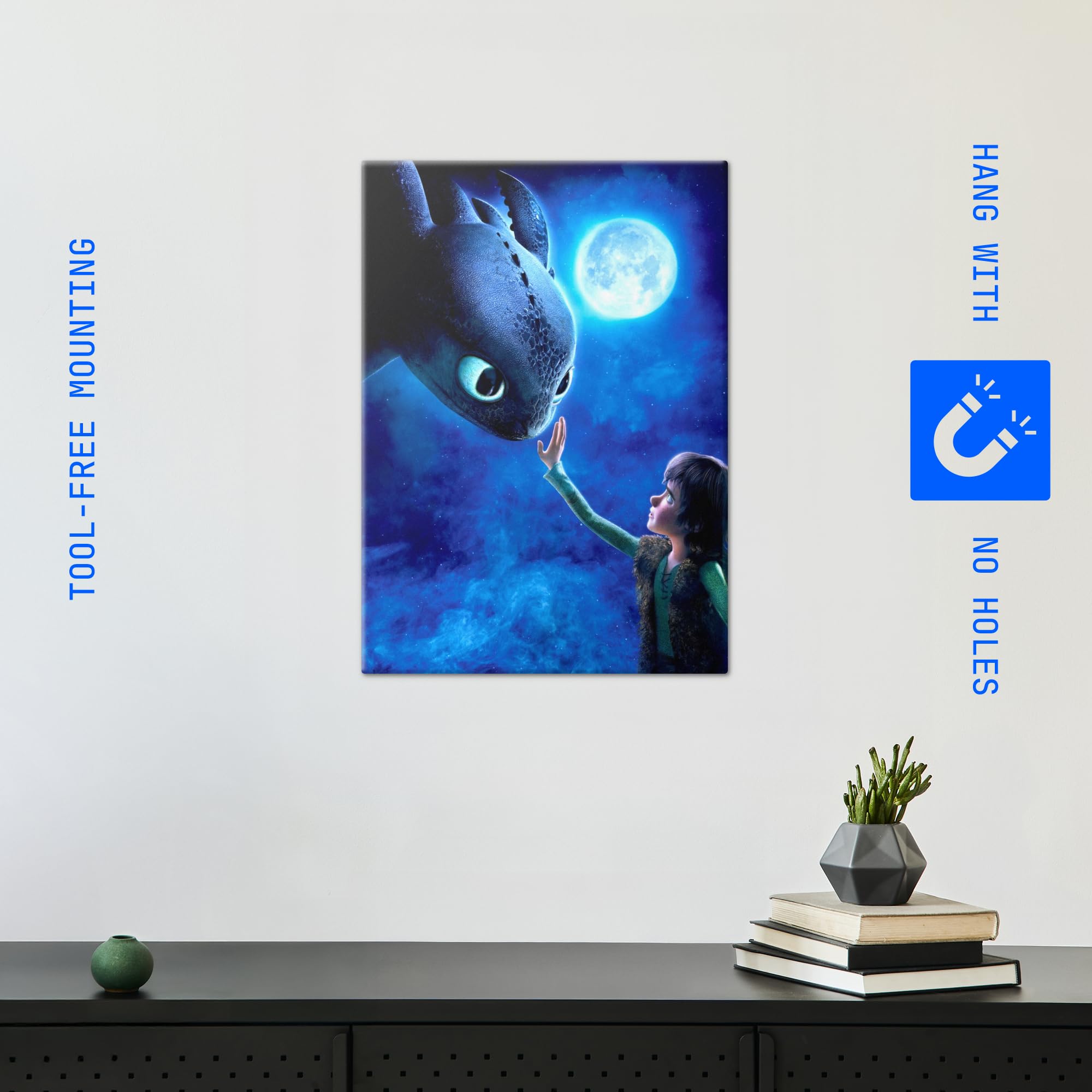 Displate Metall poster How To Train Your Dragon Meeting the Night Größe M | Bilder Wanddeko Wohnzimmer & Schlafzimmer Wandbilder, Geschenk. Wandkunst mit Magnet-Befestigung, ohne Bohren.