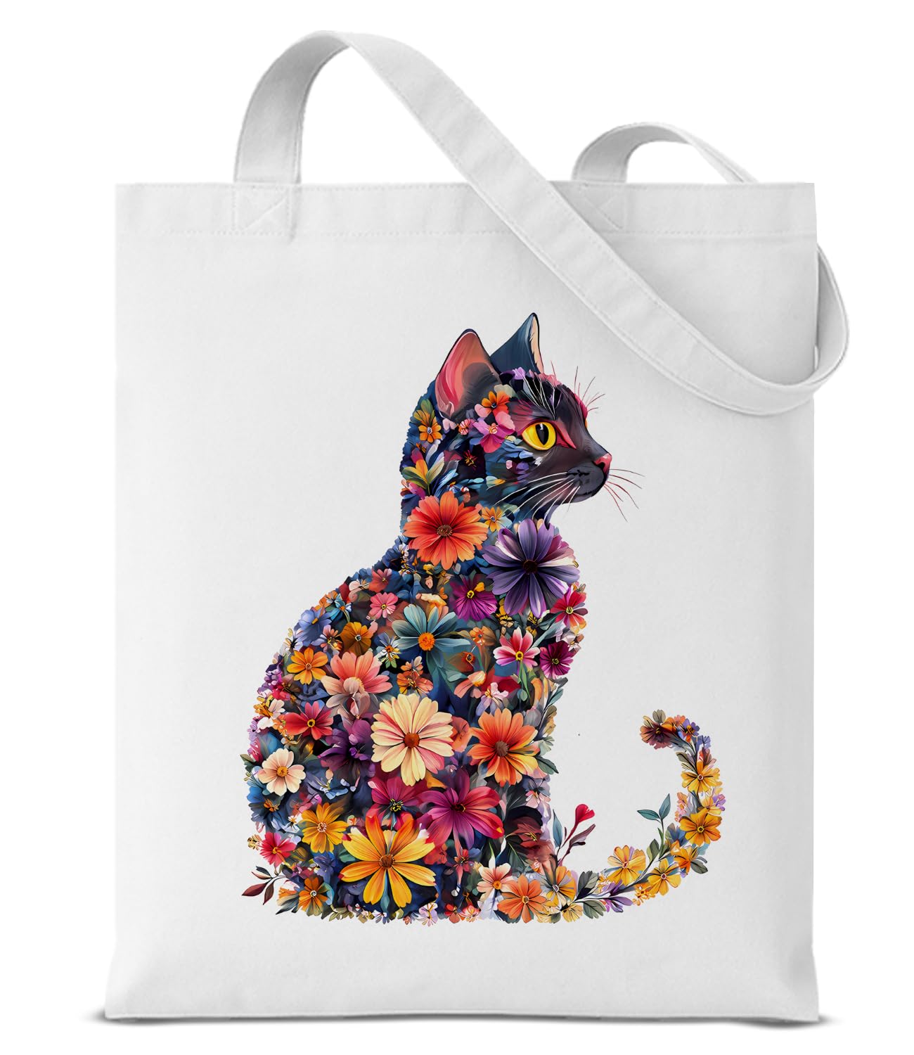 Cute Cat Canvas Tote Bag for Women， Aesthetic Reusable Shoulder Bag for Shopping Travel Work