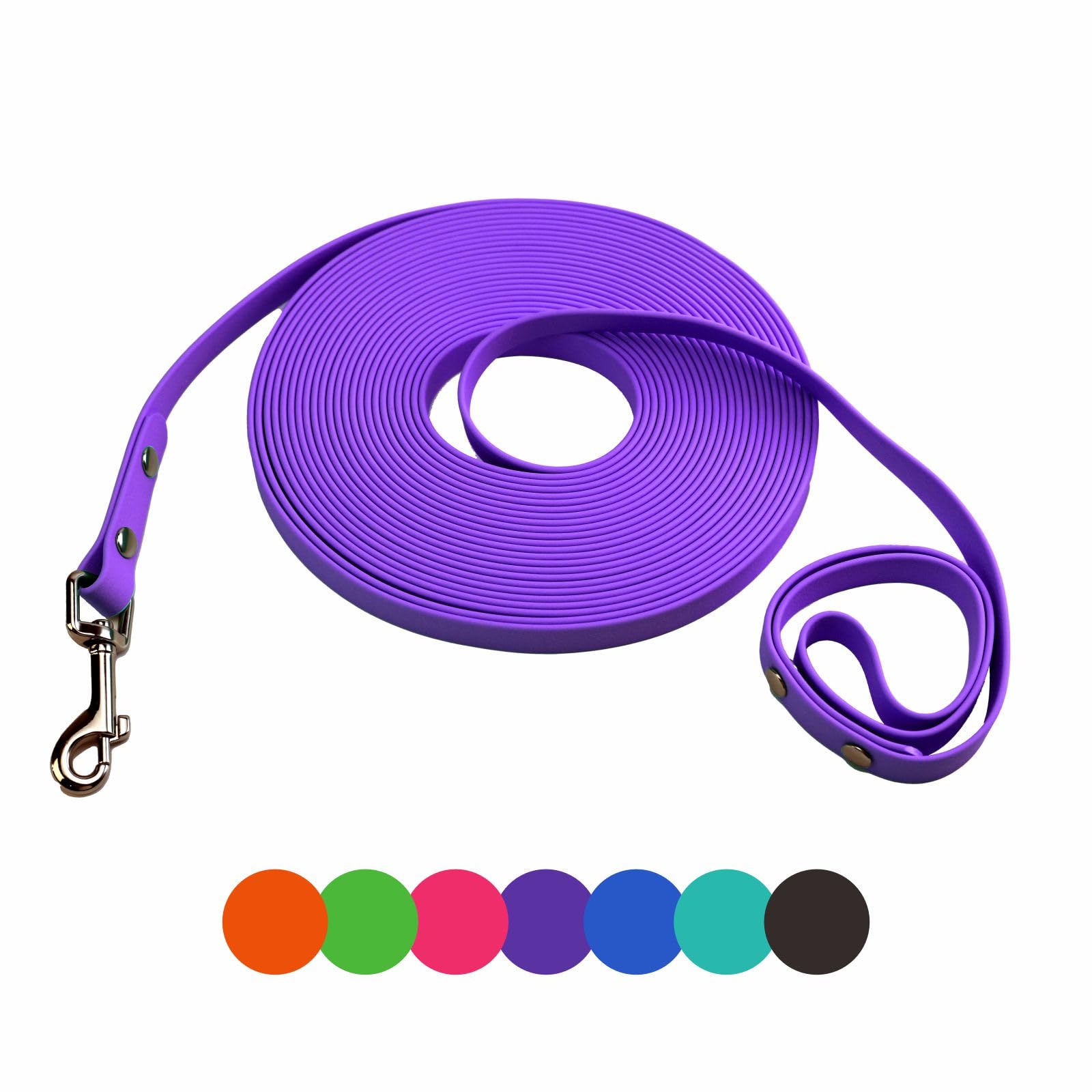 Dog Training Leash,Easy to Clean Waterproof Long Dog Leash, Heavy Duty Recall Dog Long Lead 6ft 10ft 15ft 30ft 50ft for Hiking,Yard, Beach and Swimming(Purple, 6FT)