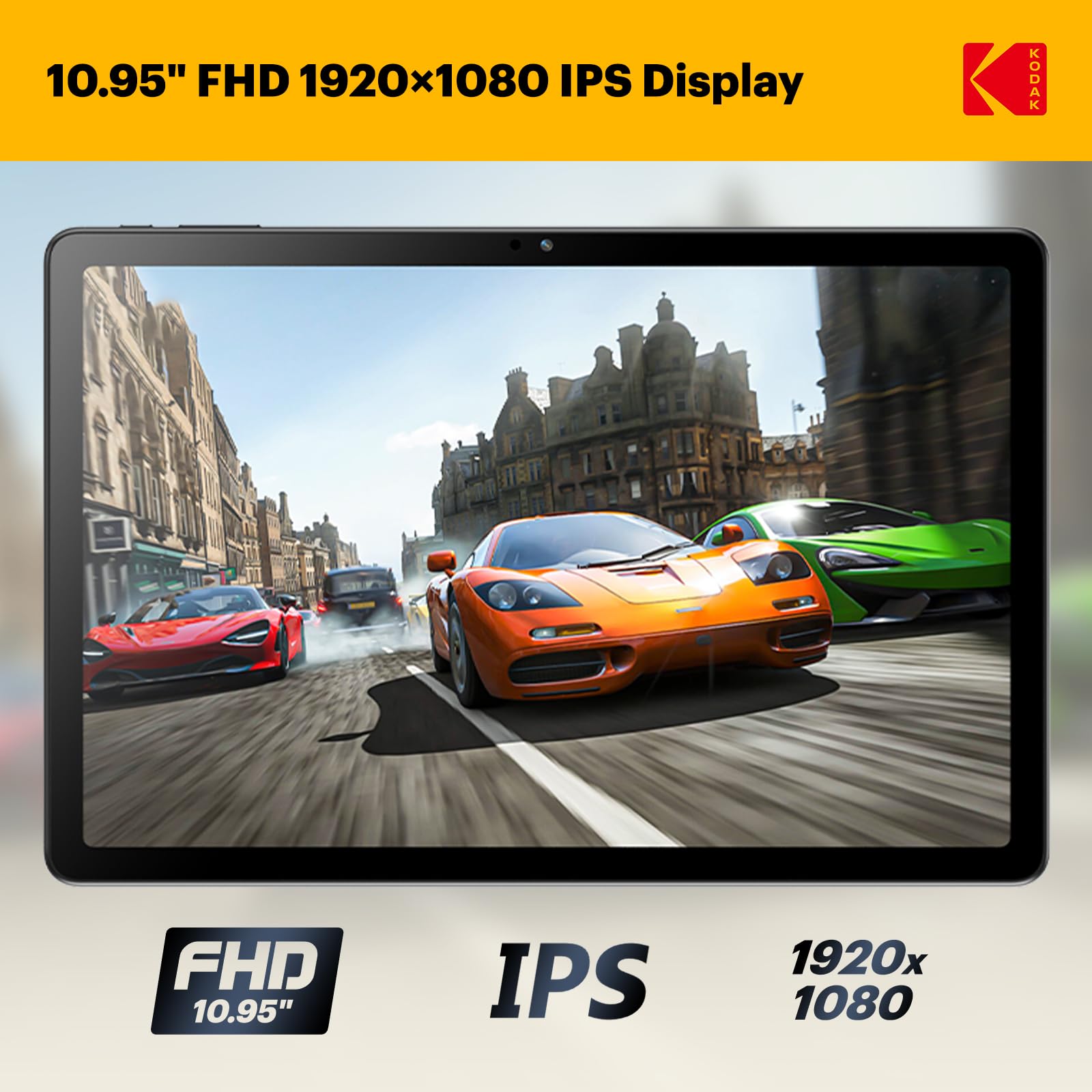 KODAK K11 Android 15 Tablet, 11 Inch Incell Touchscreen, 12GB RAM +128GB Storage (1TB Expandable), 8000mAh Long Battery, Quad Speakers, 16MP Camera, Dual WiFi, GPS, for Work Entertainment Gaming