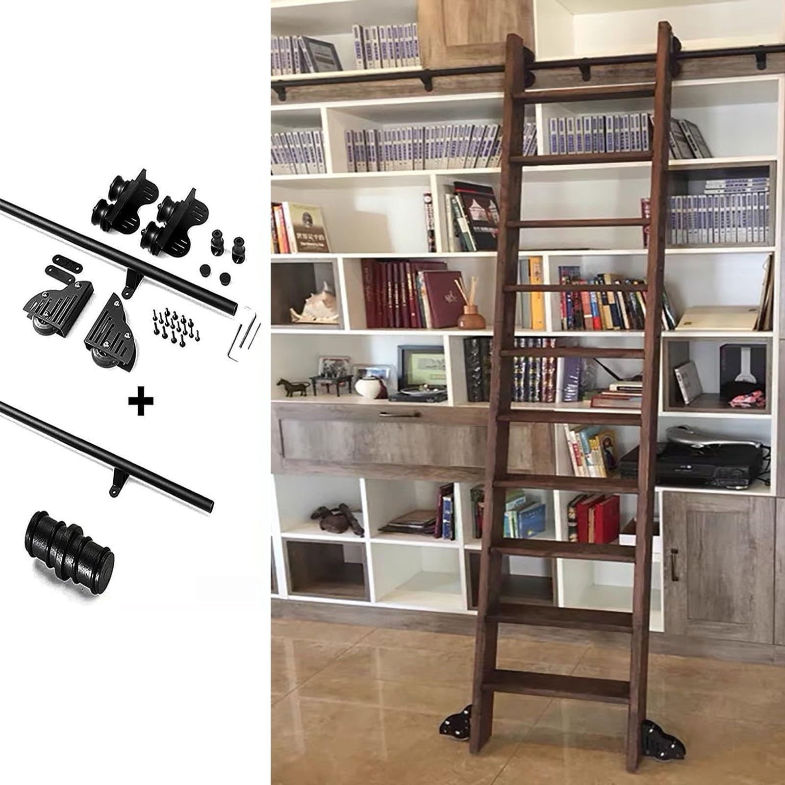 Retractable Rolling Library Ladder Track Bracket, Pulley Type Horizontal Wall Mount Sliding Library Ladder Hardware Kit System(No Ladder),w/Floor Roller Wheels, 3.3-26.2ft ( Size : 13ft/400cm track ki
