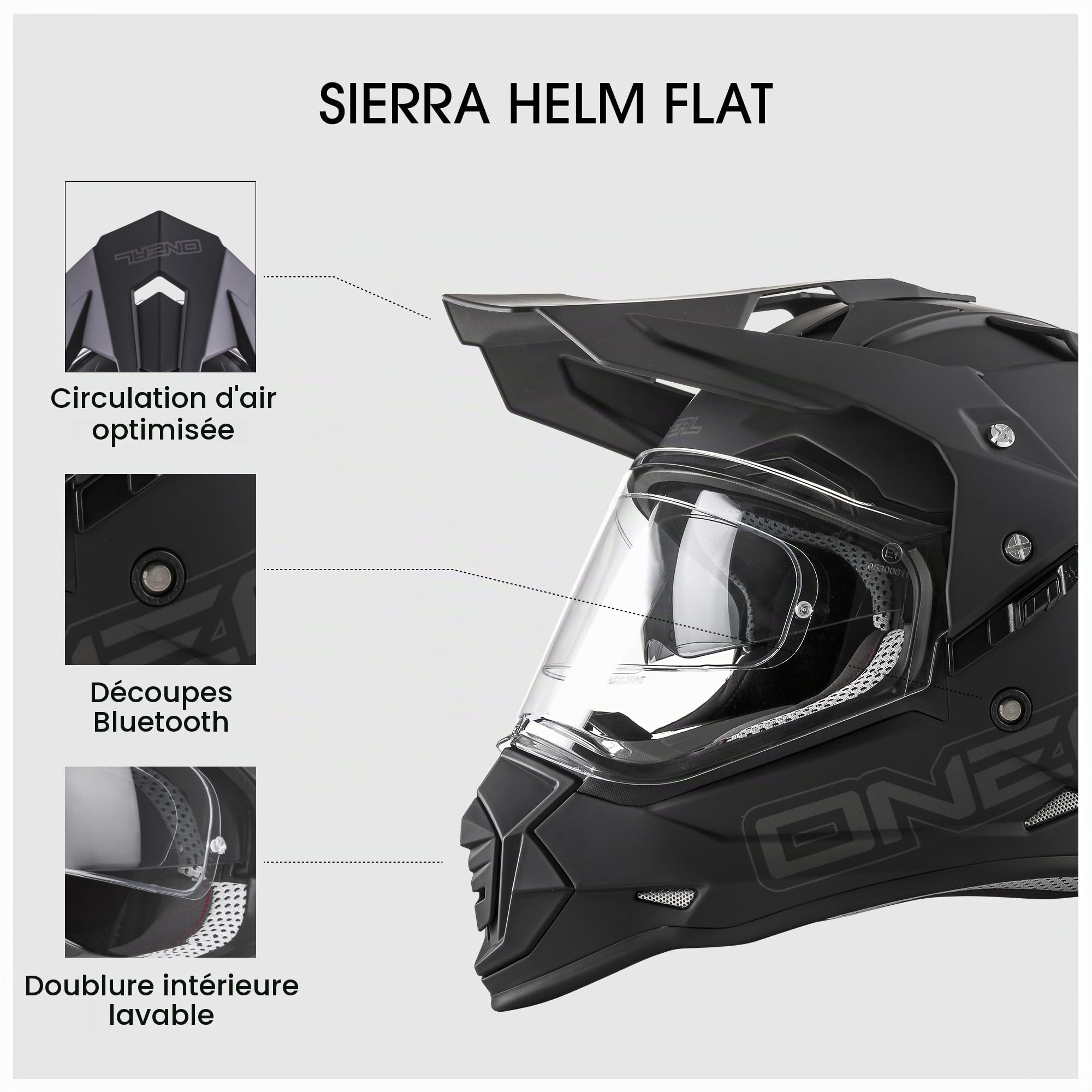 O'NEAL | Casque de Moto | Enduro Motorcycle | Ouvertures de Ventilation pour Un débit d'air et Un Refroidissement Maximum, Coque en ABS | Sierra Helmet Flat V.23 | Adulte | Noir | Taille M