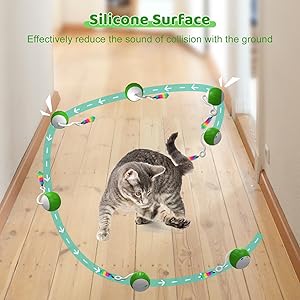 WAKHJAKT Interactive Cat Toys for Indoor Cats, DIY 5 in 1 Automatic Moving Cat Ball Toys/Puppies Toys with LED Rainbow Lights, Smart Sounds&Touch Control Cat Toys,USB Rechargeable Green