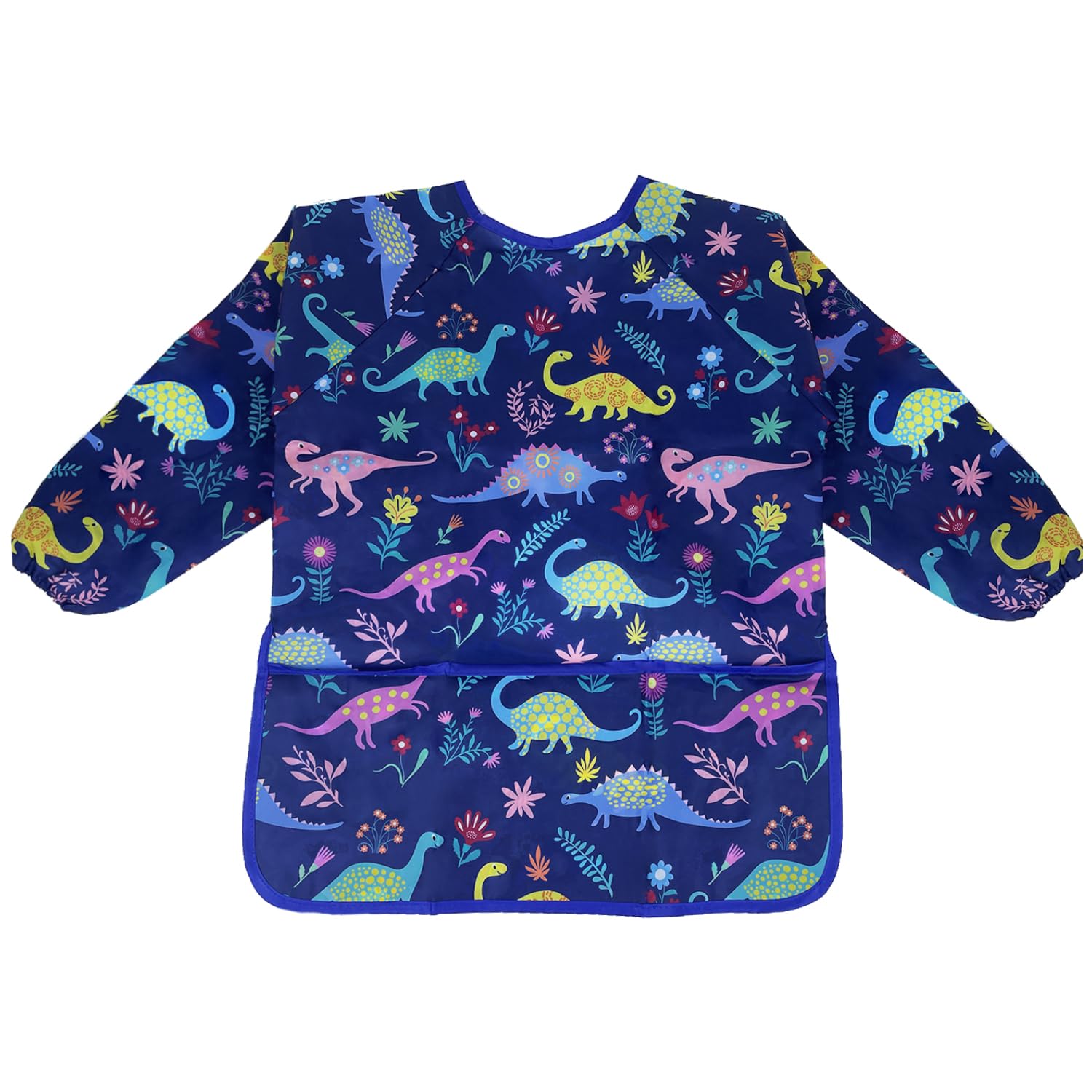 Kids Apron, Ages 3-8 Waterproof Children's Aprons With Long Sleeve and Pocket for Painting Cooking, Eating, Arts & Crafts (Dark Blue)