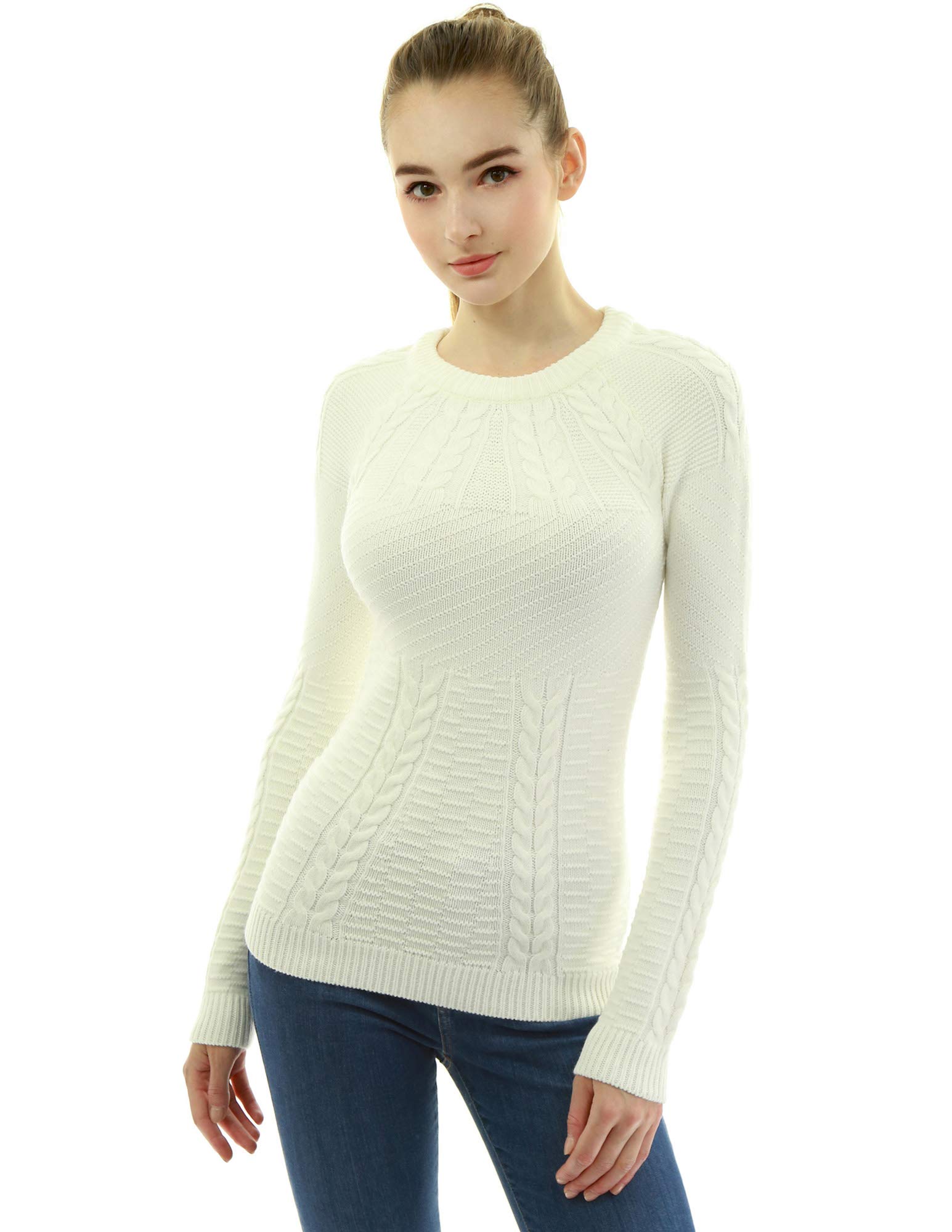 Amélieboutik Women's Ivory Crewneck Raglan Long Sleeve Cable Knit Jumper ( Medium 12)