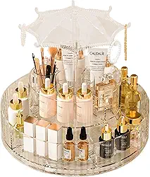 ZPSHYD 360 Rotating Organizador Maquiagem Clear Acrylic Lazy Susan - With Acrylic Umbrella for Hanging Jewelry, Spinning Turntable Storage for Skincare, Perfume & Lipstick, Ideal for Vanities