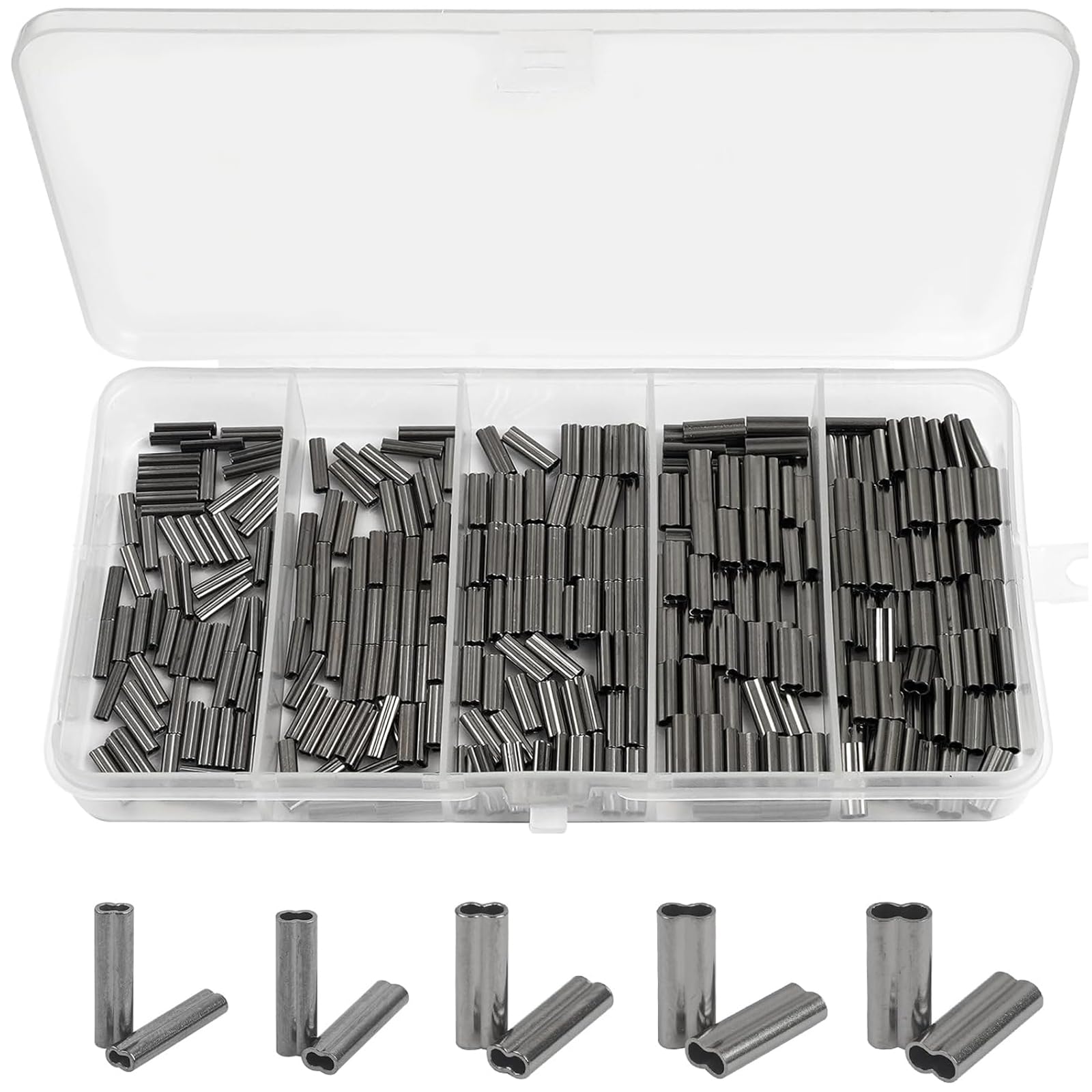 JSHANMEI 500pcs Fishing Crimp Sleeves Kit, Double Barrel Crimp Sleeves Copper Wire Crimping Loop Sleeve Tubes Fishing Line Connector Wire Leader Rigging Tackle