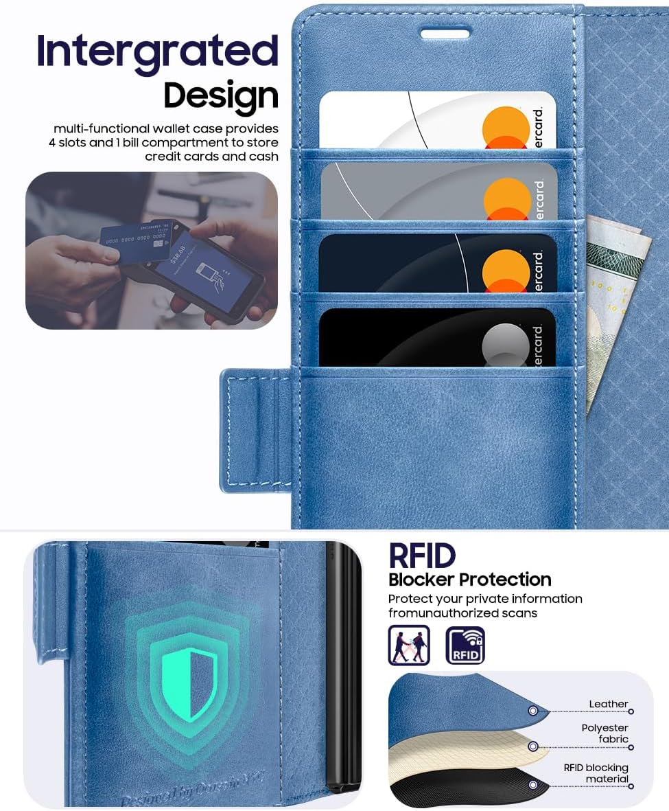 OCASE Compatible with Samsung Galaxy Z Fold6 Wallet Case with S Pen Holder, PU Leather Flip Folio, Card Slots, RFID Blocking, Kickstand, Phone Cover for Galaxy Z Fold 6 2024-Light Blue