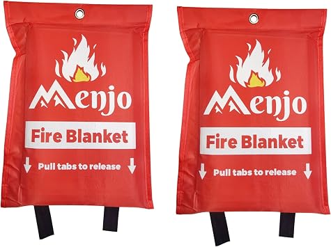 Silicone Coated Home Emergency Fire Blanket - Menjo 2-pack - Emergency Fire Blanket for Home and Kitchen Safety. BBQ, and Camping Fire Suppression Blanket. Flame Retardant 40 * 40in Blanket