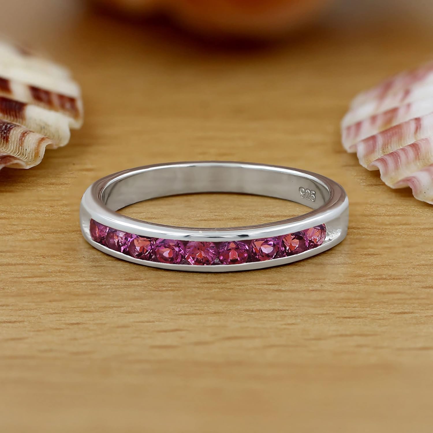 TISHAVI Natural Gemstone Rings For Women Sterling Silver, Channel Setting Silver Ring, Round Rings for Women