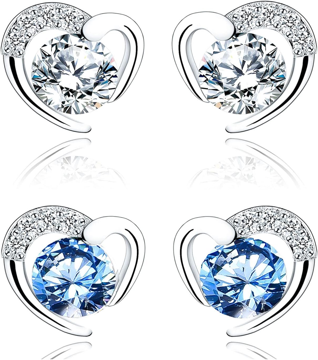 Silver Stud Earrings for Women, Stud Earrings White Gold Cubic Zirconia Heart Studs│Dainty Earrings Jewellery Gifts for Girls