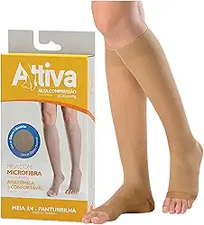 Meia de Compressão Feminina Meia 3/4 Panturrilha Alta Compressão 20-30 Sem Ponteira Cor Natural ATTIVA
