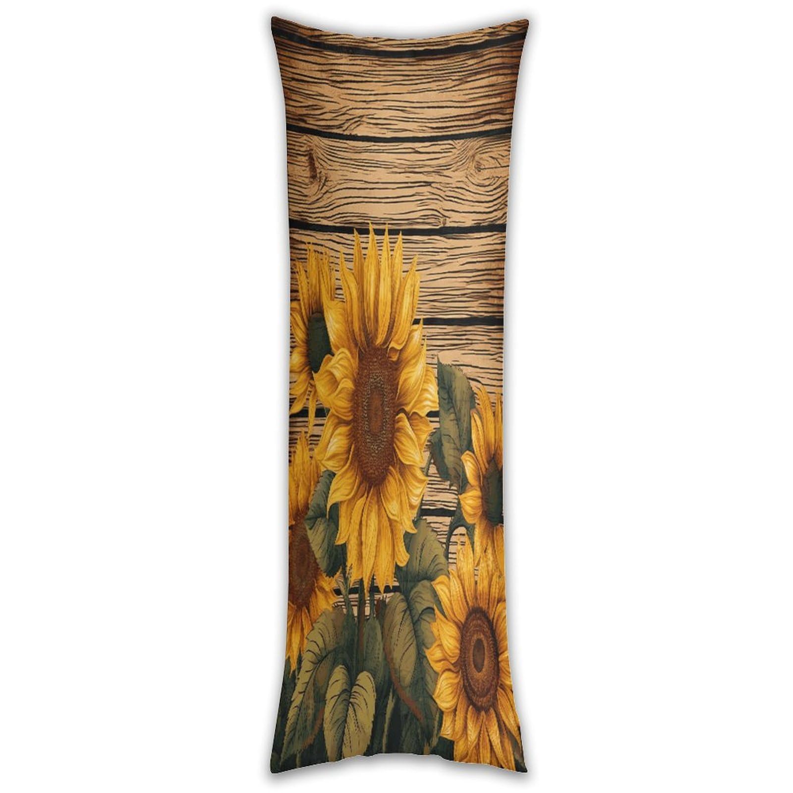 Paint Wooden Board Sunflower Long Pillow Case with Zipper Ultra Soft Microfiber Long Pillow Cover Breathable Body Pillow Protector Soft Wrinkle Pillowcase for Bed Sofa Bedroom 53 X 19 in